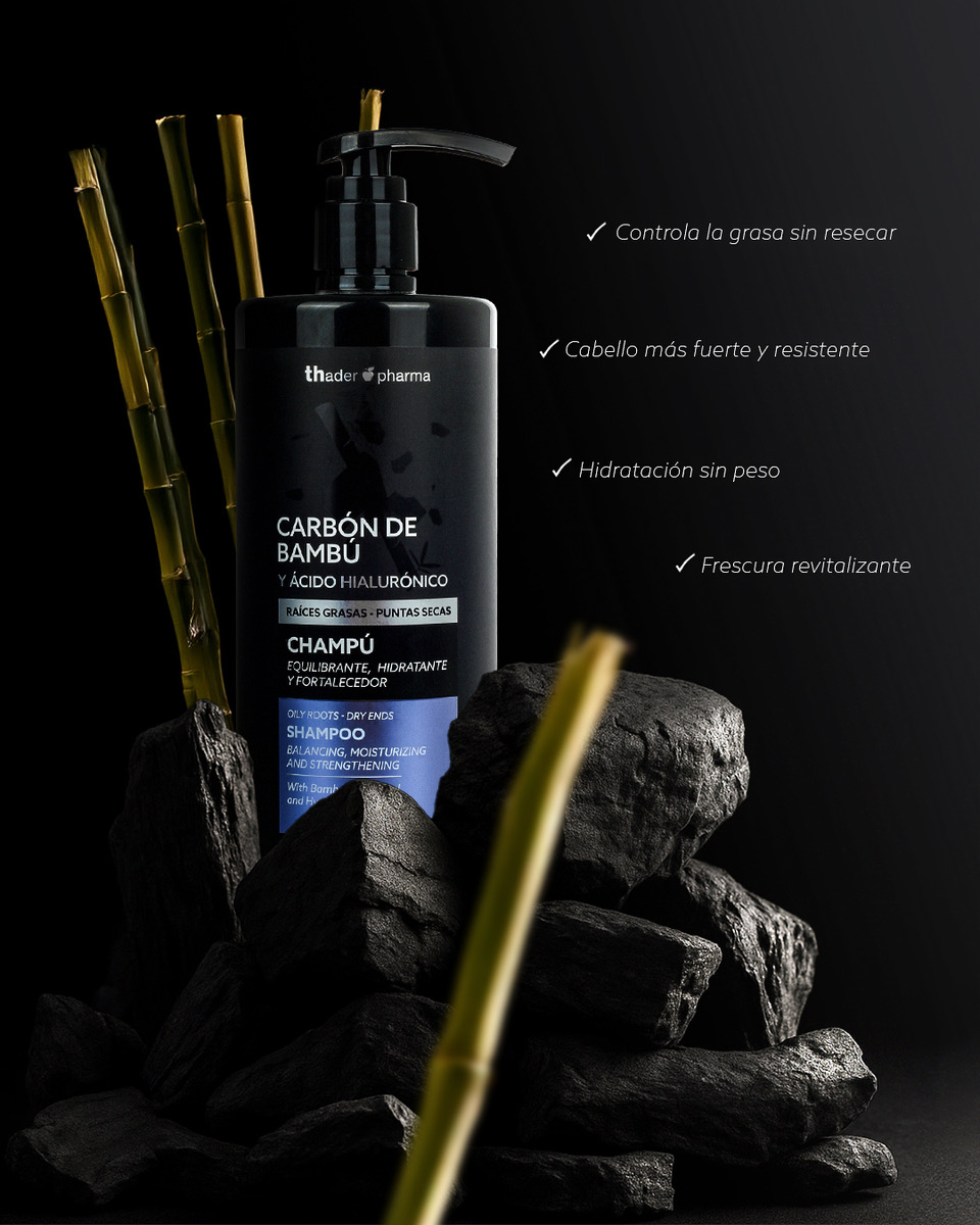 Champú equilibrante con Carbón de Bambú y Ácido Hialurónico: Beneficios